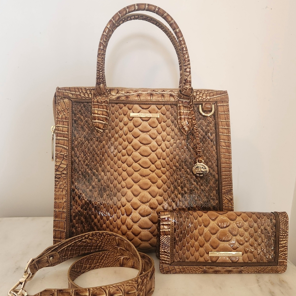 Brahmin Small Caroline Macchiato Mansouri Leather Handbag and Wallet
